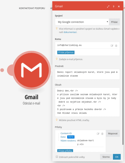 Integromat gmail odeslani emailu